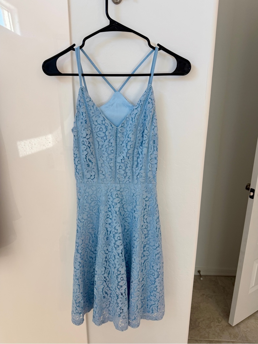 Light Blue Lace Mini Dress with Spaghetti Straps
